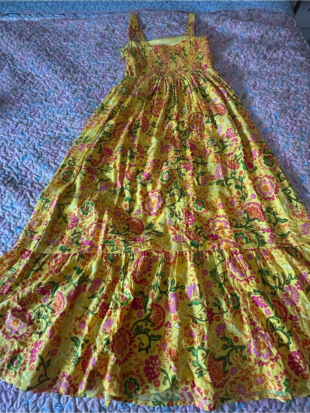 Band Of The Free Floral Maxi Dress with Square Neck XS Yellow - Picture 9 of 10